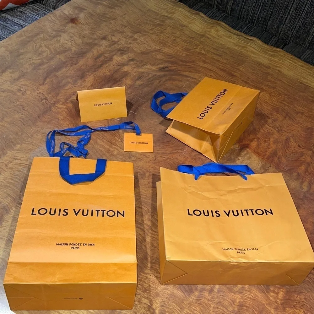 Louis Vuitton Lot of 5 Paper Goods 3 Bags Receipt Envelope and Ribbon w/Card